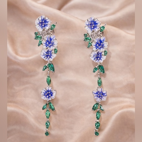 Anthropologie Jewelry - Blue Floral Dangle Earrings